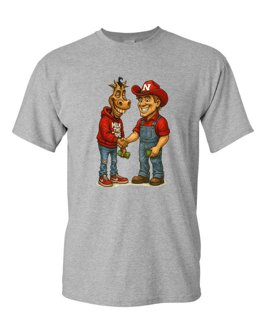 Grey "Cash Cowvin X Herbie Husker" tee